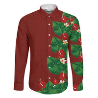 Hawaiian Taro Leaves-Hibiscus and Plumeria Family Matching Summer Maxi Dress and Hawaiian Shirt Polynesian Art-Kakau Tattoo Red LT03 Dad's Shirt - Long Sleeve Red - Polynesian Pride