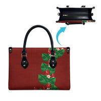 Hawaiian Taro Leaves-Hibiscus and Plumeria Leather Bag Polynesian Art-Kakau Tattoo Red LT03 - Polynesian Pride