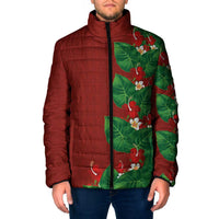 Hawaiian Taro Leaves-Hibiscus and Plumeria Padded Jacket Polynesian Art-Kakau Tattoo Red LT03 Men Red - Polynesian Pride