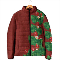 Hawaiian Taro Leaves-Hibiscus and Plumeria Padded Jacket Polynesian Art-Kakau Tattoo Red LT03 - Polynesian Pride