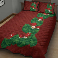 Hawaiian Taro Leaves-Hibiscus and Plumeria Quilt Bed Set Polynesian Art-Kakau Tattoo Red LT03 - Polynesian Pride