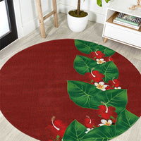 Hawaiian Taro Leaves-Hibiscus and Plumeria Round Carpet Polynesian Art-Kakau Tattoo Red LT03 Red - Polynesian Pride