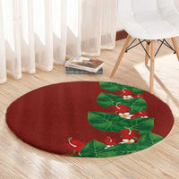 Hawaiian Taro Leaves-Hibiscus and Plumeria Round Carpet Polynesian Art-Kakau Tattoo Red LT03 - Polynesian Pride