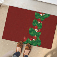 Hawaiian Taro Leaves-Hibiscus and Plumeria Rubber Doormat Polynesian Art-Kakau Tattoo Red LT03 - Polynesian Pride