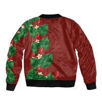 Hawaiian Taro Leaves-Hibiscus and Plumeria Sleeve Zip Bomber Jacket Polynesian Art-Kakau Tattoo Red LT03 - Polynesian Pride