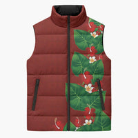 Hawaiian Taro Leaves-Hibiscus and Plumeria Sleeveless Puffer Jacket Polynesian Art-Kakau Tattoo Red LT03 Unisex Red - Polynesian Pride