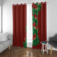 Hawaiian Taro Leaves-Hibiscus and Plumeria Window Curtain Polynesian Art-Kakau Tattoo Red LT03 With Grommets Red - Polynesian Pride
