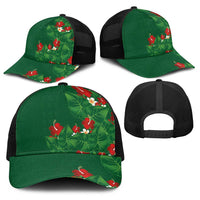 Hawaiian Taro Leaves-Hibiscus and Plumeria Baseball Net Cap Polynesian Art-Kakau Tattoo Green LT03 - Polynesian Pride