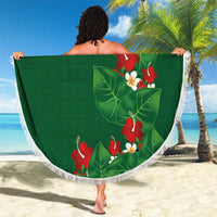 Hawaiian Taro Leaves-Hibiscus and Plumeria Beach Blanket Polynesian Art-Kakau Tattoo Green LT03 - Polynesian Pride