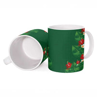 Hawaiian Taro Leaves-Hibiscus and Plumeria Ceramic Mug Polynesian Art-Kakau Tattoo Green LT03 - Polynesian Pride