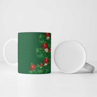 Hawaiian Taro Leaves-Hibiscus and Plumeria Ceramic Mug Polynesian Art-Kakau Tattoo Green LT03 - Polynesian Pride