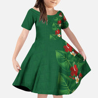 Hawaiian Taro Leaves-Hibiscus and Plumeria Family Matching Tank Maxi Dress and Hawaiian Shirt Polynesian Art-Kakau Tattoo Green LT03 Daughter's Dress Green - Polynesian Pride