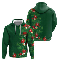 Hawaiian Taro Leaves-Hibiscus and Plumeria Hoodie Polynesian Art-Kakau Tattoo Green