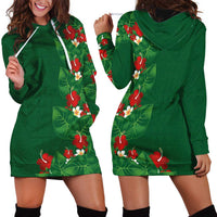 Hawaiian Taro Leaves-Hibiscus and Plumeria Hoodie Dress Polynesian Art-Kakau Tattoo Green LT03 - Polynesian Pride