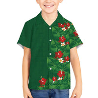 Hawaiian Taro Leaves-Hibiscus and Plumeria Kid Hawaiian Shirt Polynesian Art-Kakau Tattoo Green