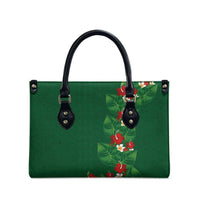 Hawaiian Taro Leaves-Hibiscus and Plumeria Leather Bag Polynesian Art-Kakau Tattoo Green LT03 - Polynesian Pride