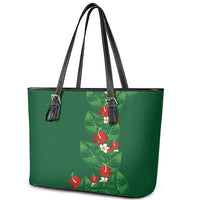Hawaiian Taro Leaves-Hibiscus and Plumeria Leather Tote Bag Polynesian Art-Kakau Tattoo Green