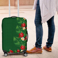 Hawaiian Taro Leaves-Hibiscus and Plumeria Luggage Cover Polynesian Art-Kakau Tattoo Green