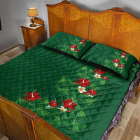 Hawaiian Taro Leaves-Hibiscus and Plumeria Quilt Bed Set Polynesian Art-Kakau Tattoo Green LT03 - Polynesian Pride