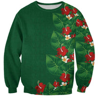 Hawaiian Taro Leaves-Hibiscus and Plumeria Sweatshirt Polynesian Art-Kakau Tattoo Green LT03 Unisex Green - Polynesian Pride