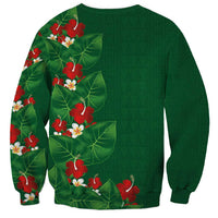 Hawaiian Taro Leaves-Hibiscus and Plumeria Sweatshirt Polynesian Art-Kakau Tattoo Green LT03 - Polynesian Pride