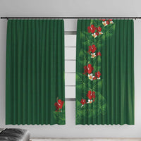 Hawaiian Taro Leaves-Hibiscus and Plumeria Window Curtain Polynesian Art-Kakau Tattoo Green LT03 With Hooks Green - Polynesian Pride