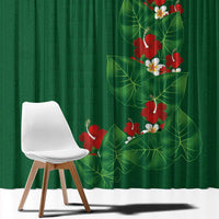 Hawaiian Taro Leaves-Hibiscus and Plumeria Window Curtain Polynesian Art-Kakau Tattoo Green LT03 - Polynesian Pride