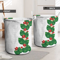 Hawaiian Taro Leaves-Hibiscus and Plumeria Laundry Basket Polynesian Art-Kakau Tattoo White LT03 - Polynesian Pride