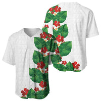 Hawaiian Taro Leaves-Hibiscus and Plumeria Baseball Jersey Polynesian Art-Kakau Tattoo White LT03 - Polynesian Pride