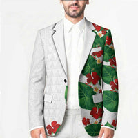 Hawaiian Taro Leaves-Hibiscus and Plumeria Blazer Polynesian Art-Kakau Tattoo White LT03 - Polynesian Pride