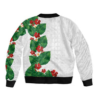 Hawaiian Taro Leaves-Hibiscus and Plumeria Bomber Jacket Polynesian Art-Kakau Tattoo White LT03 - Polynesian Pride
