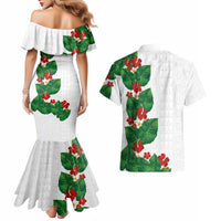 Hawaiian Taro Leaves-Hibiscus and Plumeria Couples Matching Mermaid Dress and Hawaiian Shirt Polynesian Art-Kakau Tattoo White LT03 - Polynesian Pride
