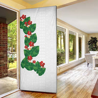 Hawaiian Taro Leaves-Hibiscus and Plumeria Door Cover Polynesian Art-Kakau Tattoo White