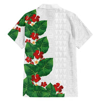Hawaiian Taro Leaves-Hibiscus and Plumeria Family Matching Short Sleeve Bodycon Dress and Hawaiian Shirt Polynesian Art-Kakau Tattoo White LT03 - Polynesian Pride