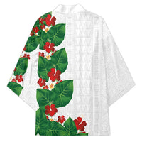 Hawaiian Taro Leaves-Hibiscus and Plumeria Kimono Polynesian Art-Kakau Tattoo White LT03 - Polynesian Pride