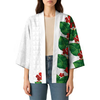 Hawaiian Taro Leaves-Hibiscus and Plumeria Kimono Polynesian Art-Kakau Tattoo White LT03 - Polynesian Pride