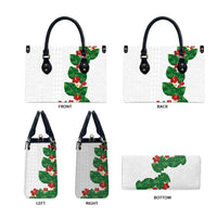 Hawaiian Taro Leaves-Hibiscus and Plumeria Leather Bag Polynesian Art-Kakau Tattoo White LT03 - Polynesian Pride