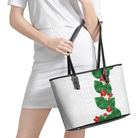 Hawaiian Taro Leaves-Hibiscus and Plumeria Leather Tote Bag Polynesian Art-Kakau Tattoo White LT03 - Polynesian Pride