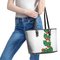 Hawaiian Taro Leaves-Hibiscus and Plumeria Leather Tote Bag Polynesian Art-Kakau Tattoo White LT03 - Polynesian Pride