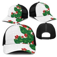 Hawaiian Taro Leaves-Hibiscus and Plumeria Mesh Trucker Cap Polynesian Art-Kakau Tattoo White LT03 - Polynesian Pride