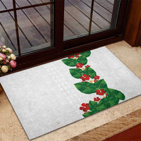 Hawaiian Taro Leaves-Hibiscus and Plumeria Rubber Doormat Polynesian Art-Kakau Tattoo White LT03 - Polynesian Pride