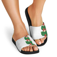 Hawaiian Taro Leaves-Hibiscus and Plumeria Slide Sandals Polynesian Art-Kakau Tattoo White LT03 - Polynesian Pride