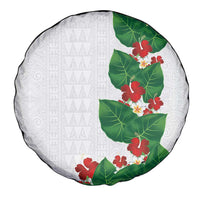Hawaiian Taro Leaves-Hibiscus and Plumeria Spare Tire Cover Polynesian Art-Kakau Tattoo White
