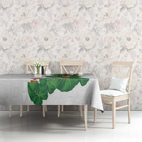 Hawaiian Taro Leaves-Hibiscus and Plumeria Tablecloth Polynesian Art-Kakau Tattoo White LT03 - Polynesian Pride