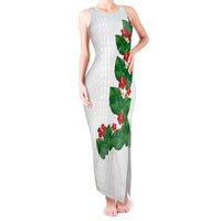 Hawaiian Taro Leaves-Hibiscus and Plumeria Tank Maxi Dress Polynesian Art-Kakau Tattoo White