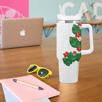 Hawaiian Taro Leaves-Hibiscus and Plumeria Tumbler With Handle Polynesian Art-Kakau Tattoo White LT03 - Polynesian Pride
