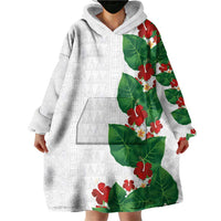 Hawaiian Taro Leaves-Hibiscus and Plumeria Wearable Blanket Hoodie Polynesian Art-Kakau Tattoo White