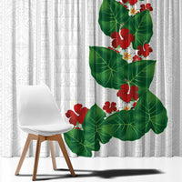 Hawaiian Taro Leaves-Hibiscus and Plumeria Window Curtain Polynesian Art-Kakau Tattoo White LT03 - Polynesian Pride