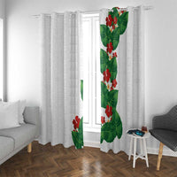 Hawaiian Taro Leaves-Hibiscus and Plumeria Window Curtain Polynesian Art-Kakau Tattoo White LT03 With Grommets White - Polynesian Pride
