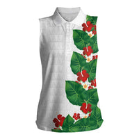 Hawaiian Taro Leaves-Hibiscus and Plumeria Women Sleeveless Polo Shirt Polynesian Art-Kakau Tattoo White LT03 Female White - Polynesian Pride
